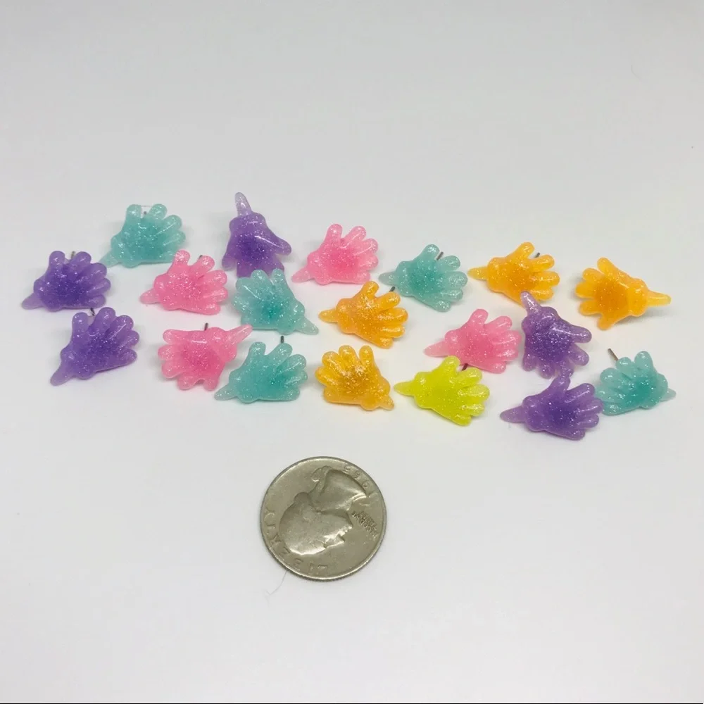 Orange Glitter Sticky Hand Resin Kawaii Hand Crafted Stud Earrings